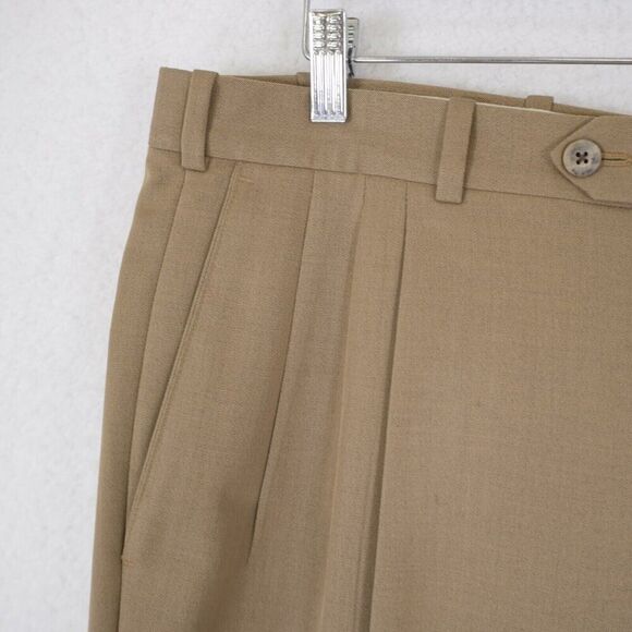Nordstrom JB Britches Tabaldo Togna Wool Tan Dress Pants 37/31 Pleated Cuffed Hi - Picture 3 of 8